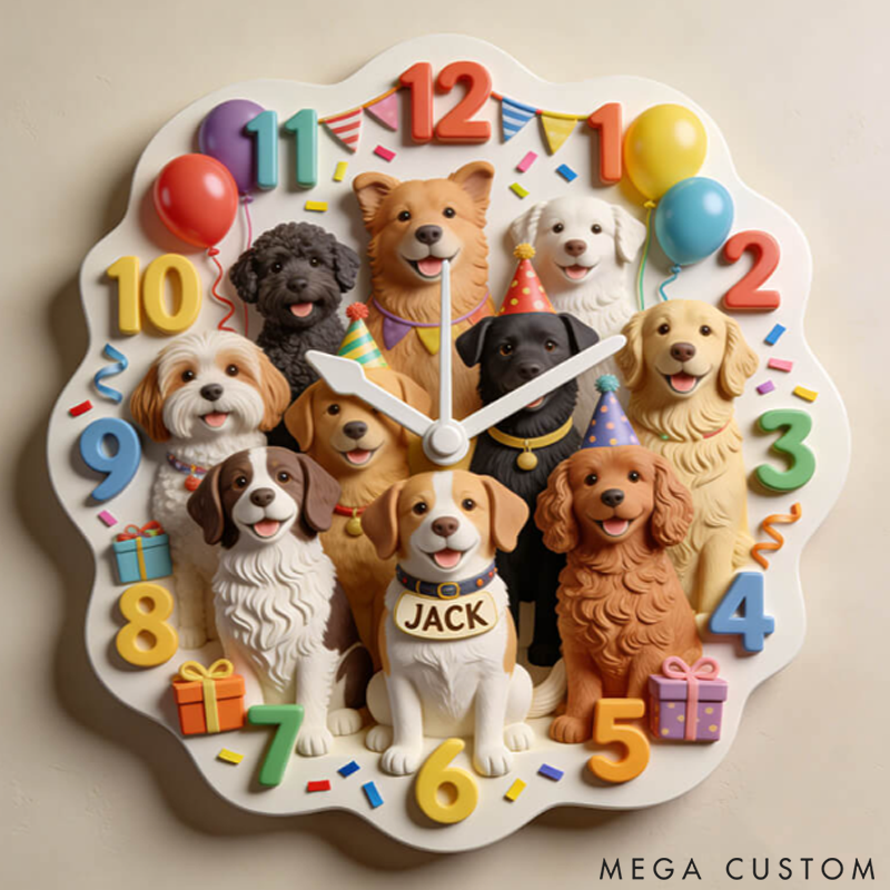 Personalized Pet Dog Party Theme Clock 2D Printed Design