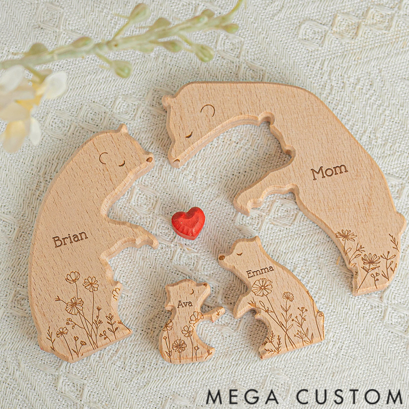 Personalized Hugging Bear Family Floral Version Wooden Bear Family Puzzle Christmas Gift for Family