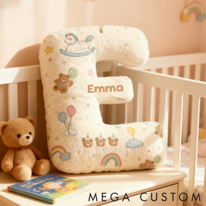 Personalized Birthday Bear Alphabet Shaped Pillow with 3D Printed Design