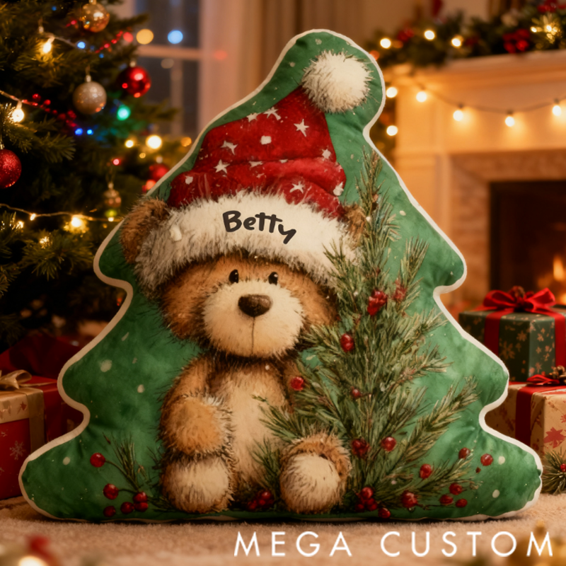 Personalised Christmas Bear Shaped Pillow Christmas Gift for Family 3D Printed Design