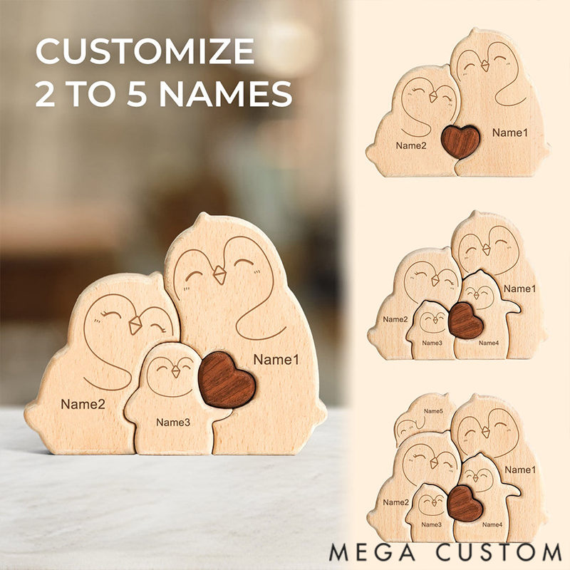 Personalized little Penguin Family Wooden Puzzle Ornament Holiday Gift Heartwarming Family Ornament
