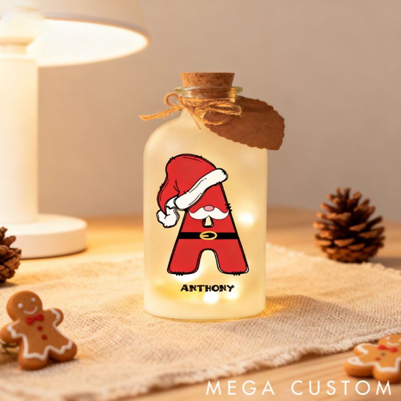 Personalized Santa Claus 26 Lettre Christmas LED Glowing Glass Bottle Family Christmas Gift