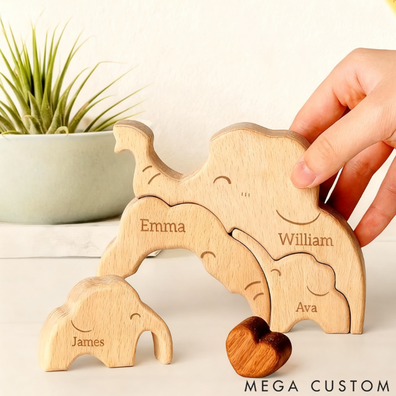 Personalized little Elephant Family Wooden Puzzle Adorable Shaped Wooden Ornament