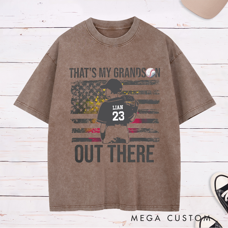 Personalized Baseball Washed T-Shirt with American Flag and Custom Name and Number Design 