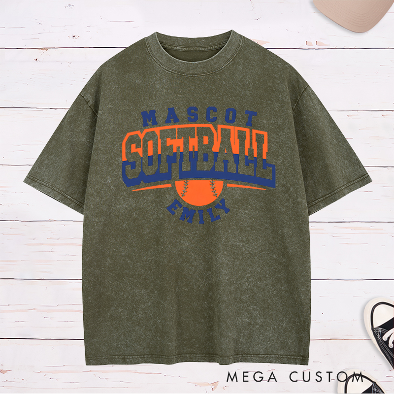 Personalized Softball Washed T-Shirt Design Featuring Team Name Bold Typography Softball Graphic and Custom Player Name Highlight