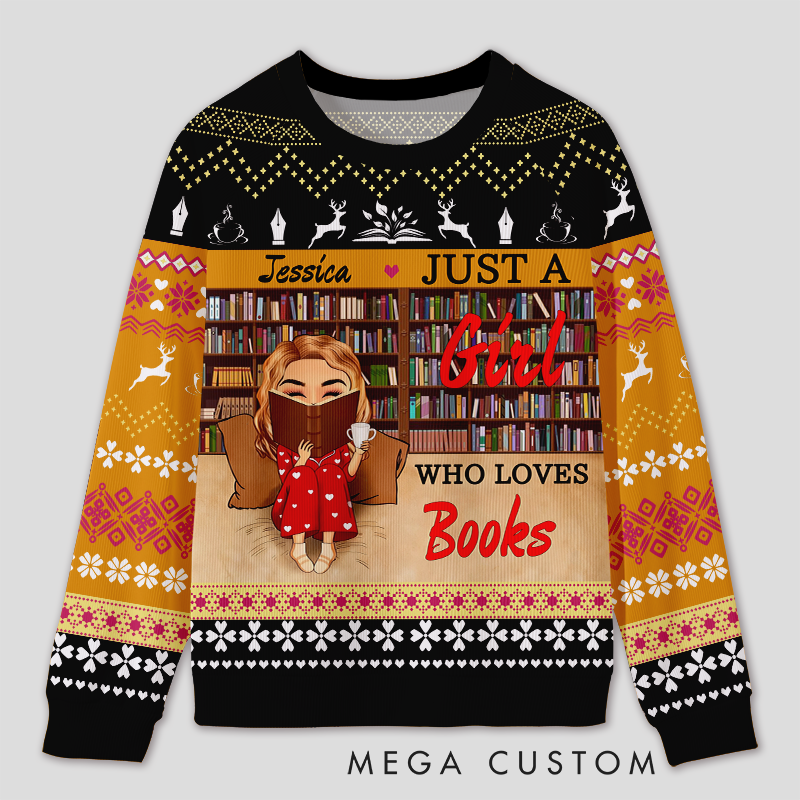 Personalized Reading Enjoyment Bookworm Ugly Sweater Festive Gift for Book Lovers