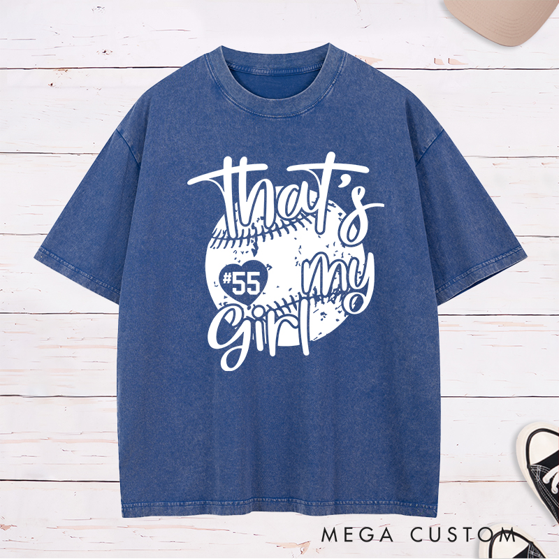 Personalized Softball Washed T-Shirt Design Featuring Customizable Player Number Heart-Shaped Accent Playful Handwritten Script Font and Distressed Softball Graphic for a Stylish and Sentimental Look