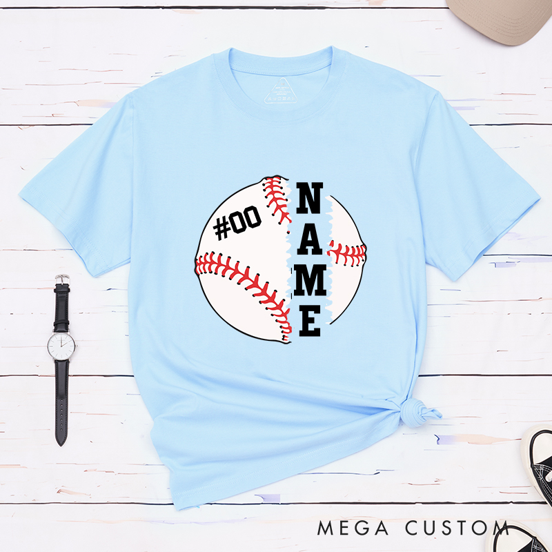 Personalized Baseball Graphic T-Shirt with Split Design and Custom Name and Number