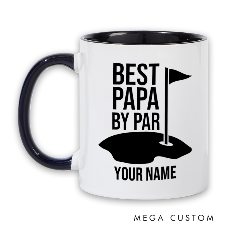Personalized Golf Mug with Custom Name Best Papa By Par Design Durable Ceramic and Two Tone Handle Perfect for Golf Enthusiasts and Gift Giving