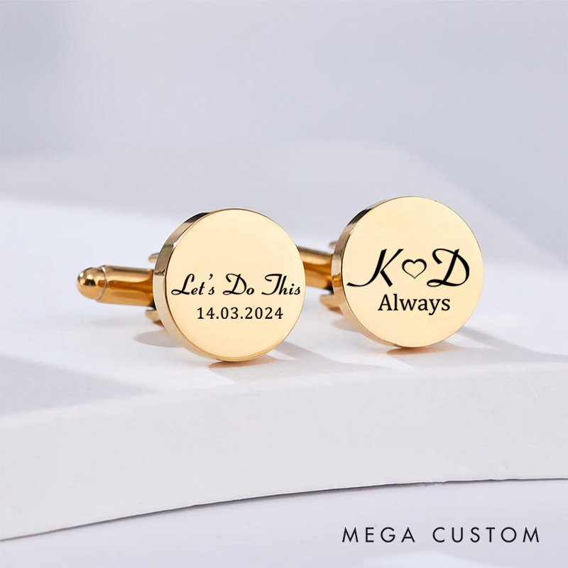 Personalized Let's Do This Always with Initials and Date Engagement Wedding Engraved Cufflinks