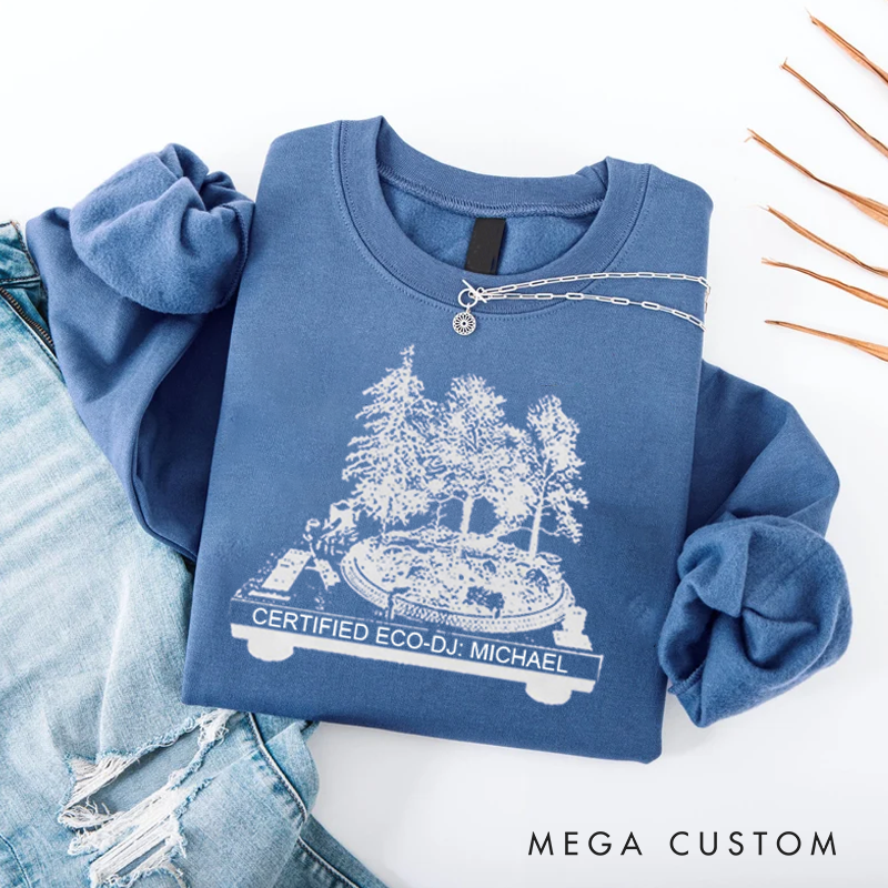 Personalized Classic Sweatshirts Vinyl Record and Turntable Forest and Rock N Roll and Turntable Sweatshirt
