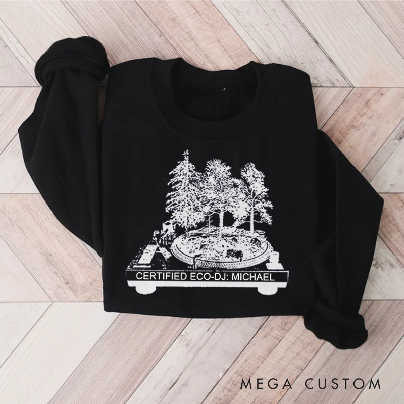 Personalized Classic Sweatshirts Vinyl Record and Turntable Forest and Rock N Roll and Turntable Sweatshirt