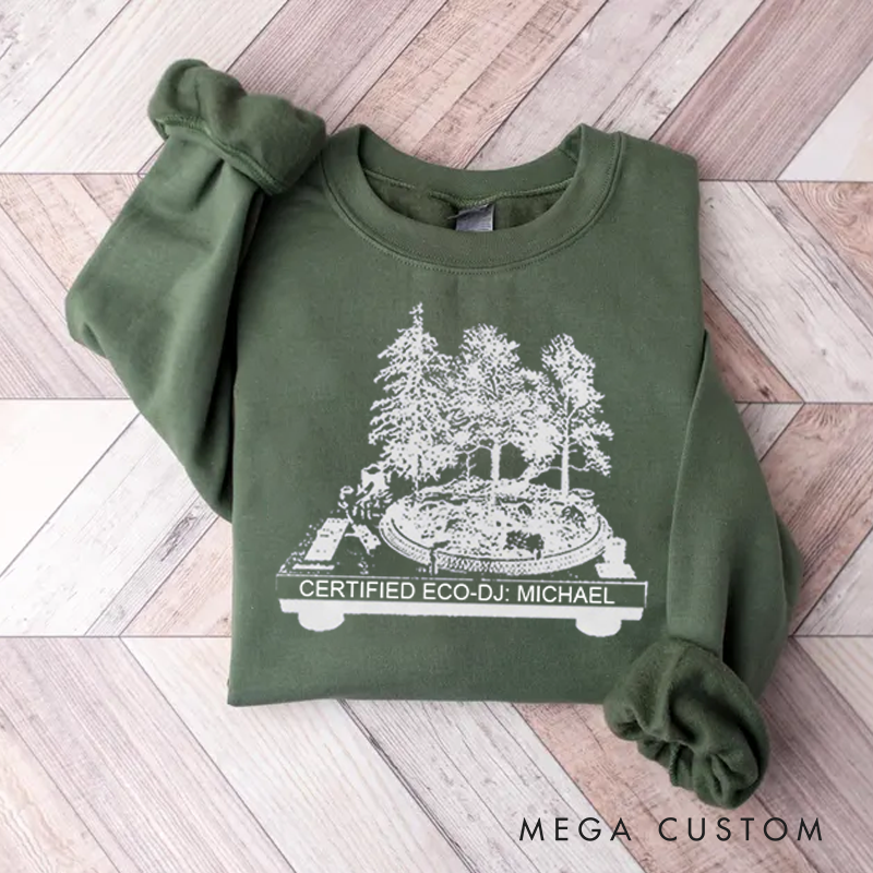 Personalized Classic Sweatshirts Vinyl Record and Turntable Forest and Rock N Roll and Turntable Sweatshirt