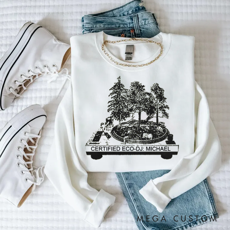 Personalized Classic Sweatshirts Vinyl Record and Turntable Forest and Rock N Roll and Turntable Sweatshirt