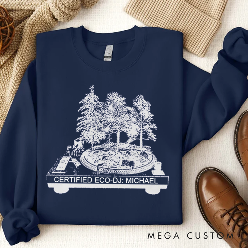 Personalized Classic Sweatshirts Vinyl Record and Turntable Forest and Rock N Roll and Turntable Sweatshirt