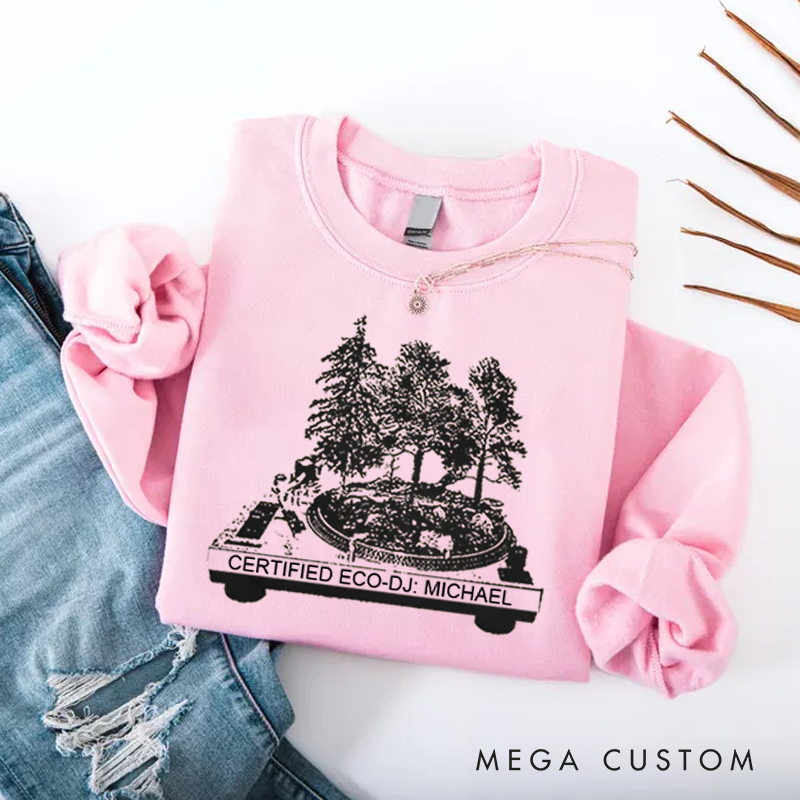 Personalized Classic Sweatshirts Vinyl Record and Turntable Forest and Rock N Roll and Turntable Sweatshirt