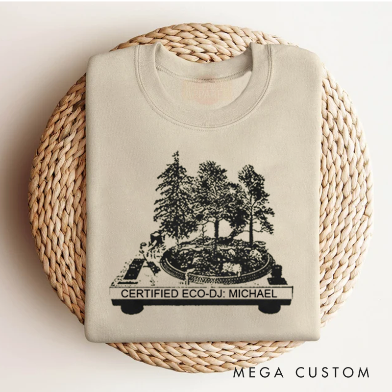 Personalized Classic Sweatshirts Vinyl Record and Turntable Forest and Rock N Roll and Turntable Sweatshirt