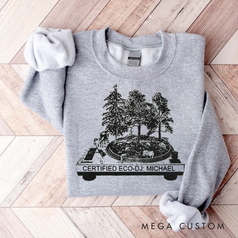 Personalized Classic Sweatshirts Vinyl Record and Turntable Forest and Rock N Roll and Turntable Sweatshirt