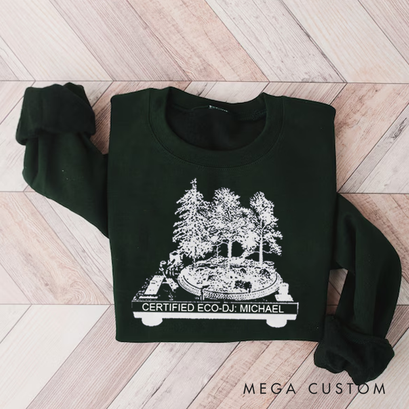 Personalized Classic Sweatshirts Vinyl Record and Turntable Forest and Rock N Roll and Turntable Sweatshirt