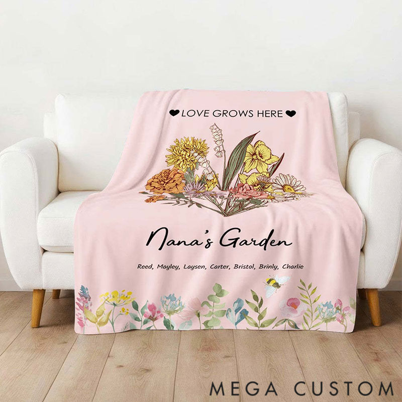 Personalized Birth Flower Family Bouquet Customized Blanket