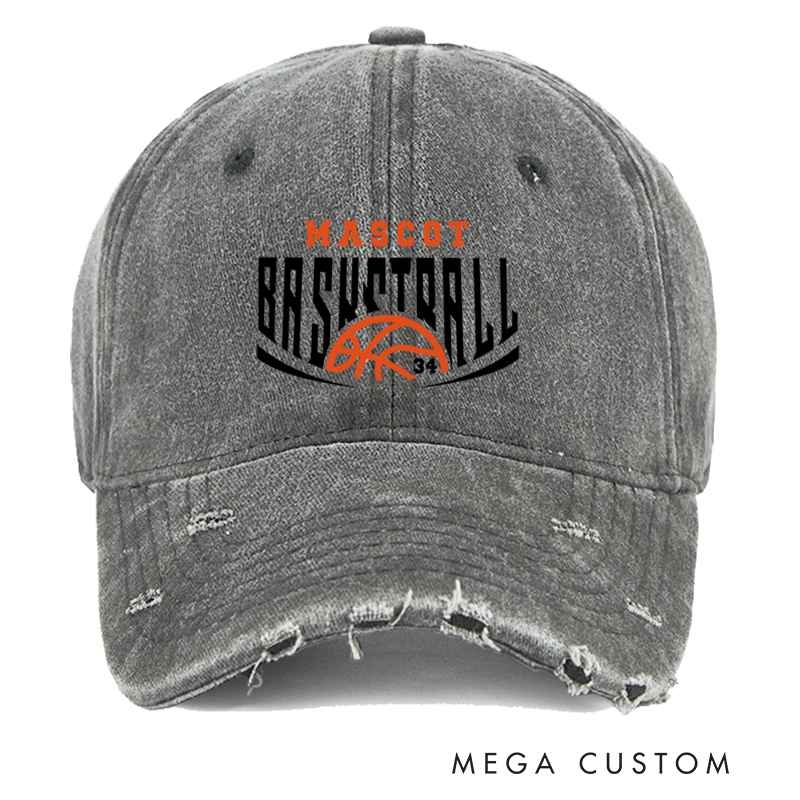 Personalized Basketball Distressed Cap with Custom Team Name and Number Design