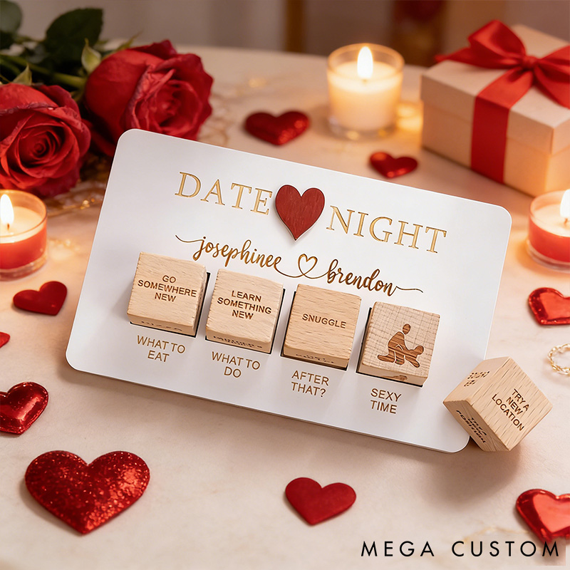 Personalized Couple 5 Pcs Wooden Date Night Dice Valentine's Day Gift for Husband Wife Boyfriend Girlfriend Date Night Ideas