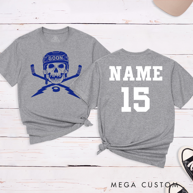 Personalized "Goon Skull" Hockey T-Shirt with Custom Name and Number