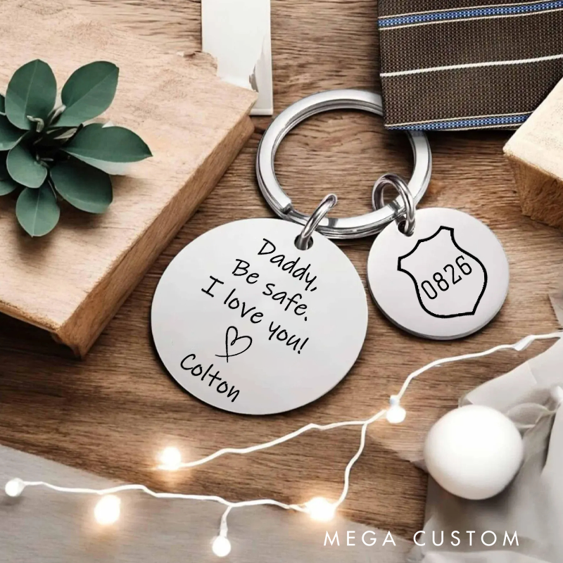 Personalized Police Officer Stainless Steel Keychain Engraved Keychain Gift for Police Dad Father's Day Gift