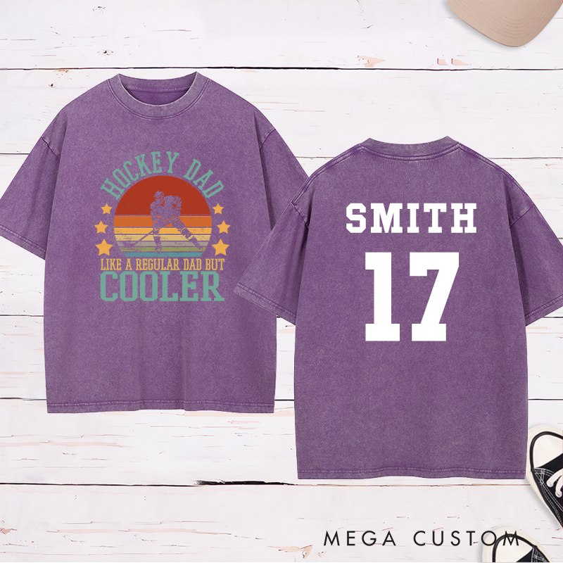 Personalized "Hockey Dad" Retro Washed T-Shirt with Custom Name and Number