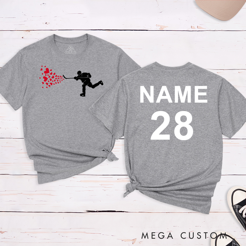 Personalized "Hockey with Heart" T-Shirt with Custom Name and Number