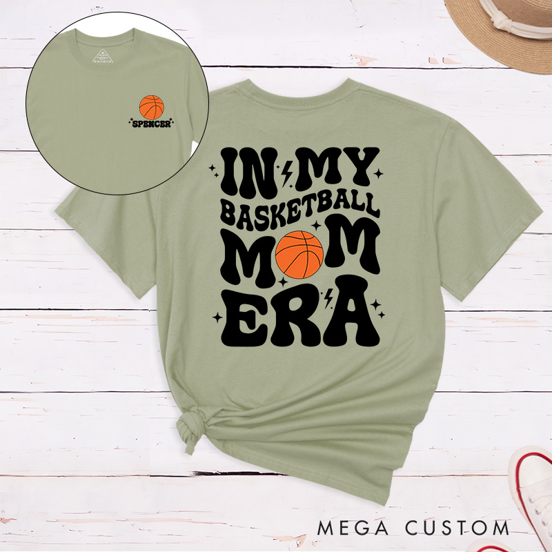 Personalized "In My Basketball Mom Era" T-Shirt with Custom Name and Number – Perfect for Proud Moms and Game Days