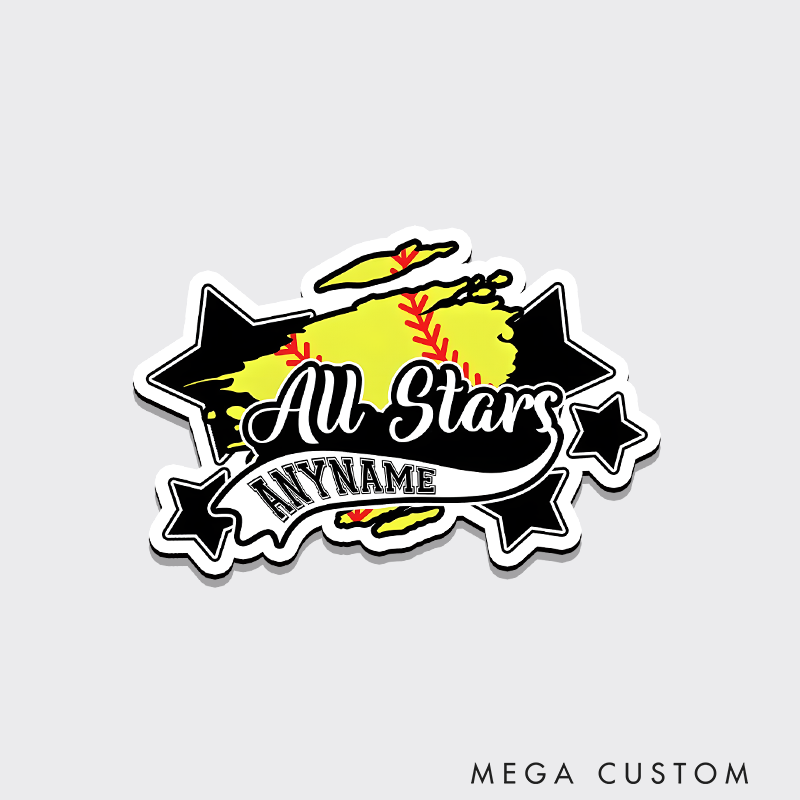 Personalized All Stars Softball Refrigerator Magnet with Custom Name and Starry Design