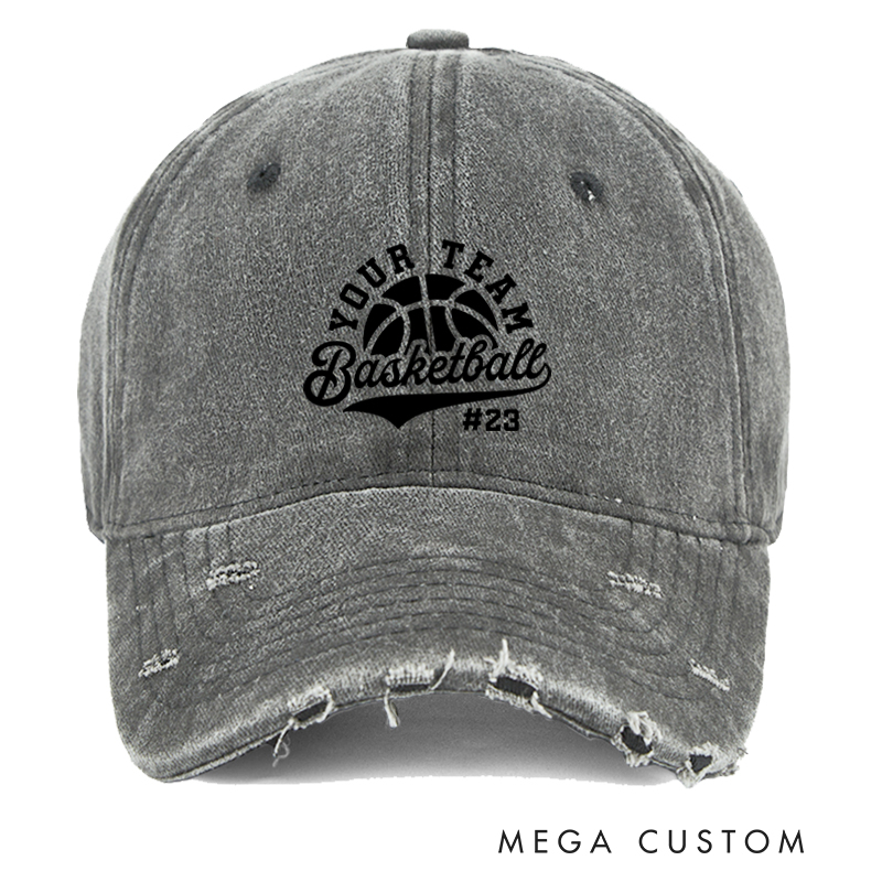 Personalized Distressed Basketball Cap with Custom Team Name and Player Number
