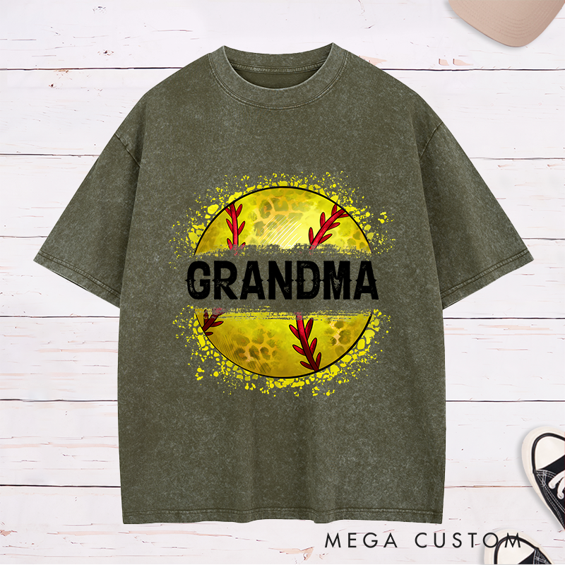 Personalized Softball Washed T-Shirt Customizable Text with Bold and Stylish Softball Graphic Perfect for Proud Fans and Supporters