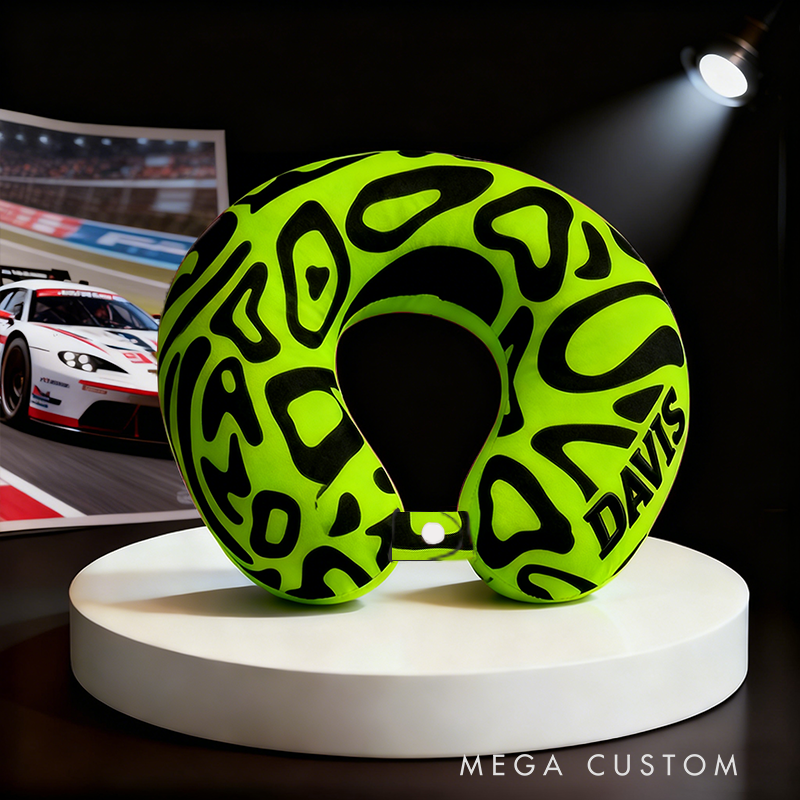 Personalized Racing U-Shaped Pillow with Custom Name for Racing Fans and Travelers