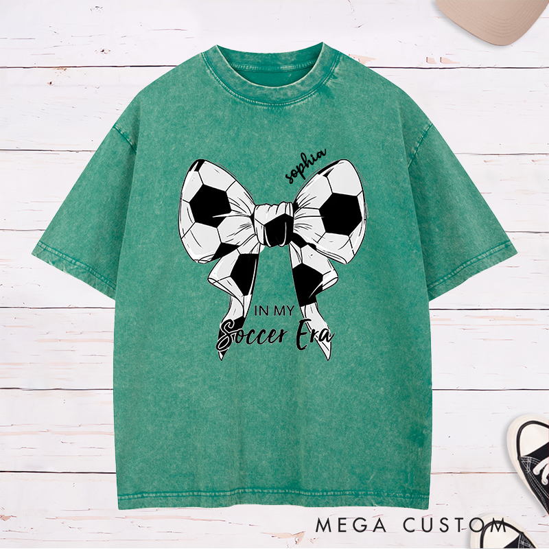 Personalized Soccer Bow Graphic Washed T-Shirt  with Custom Text Option  