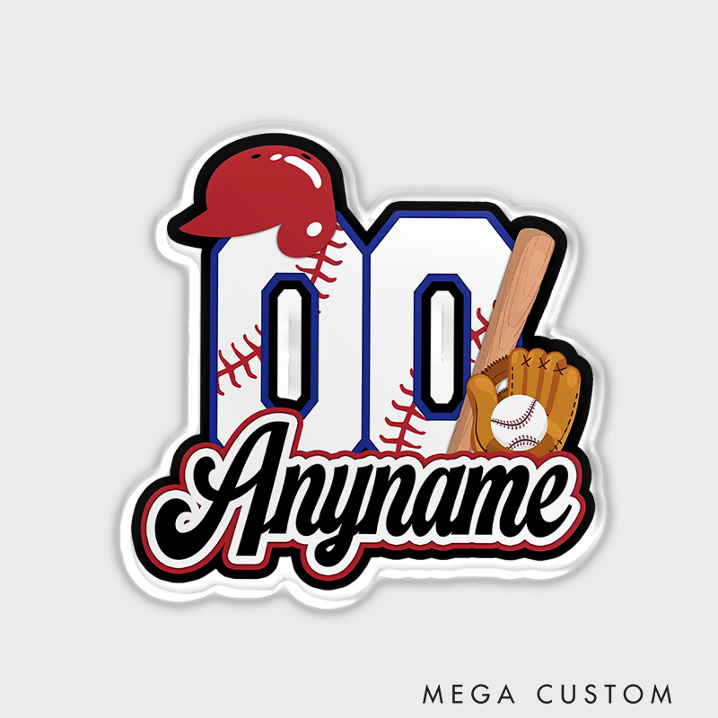 Personalized Sports Fridge Magnet Featuring Helmet, Bat, and Glove Design  