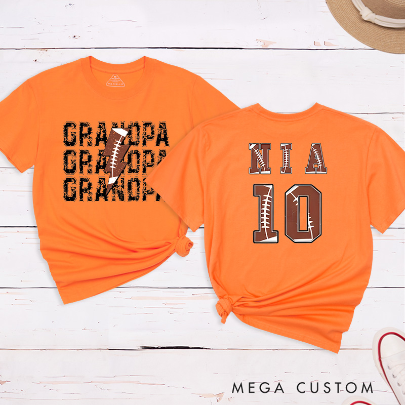 Personalized American Football and Rugby Grandpa T-Shirts with Custom Name and Number