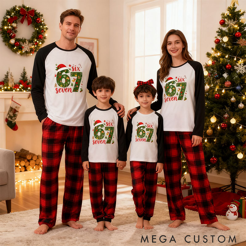 Personalized Six Seven Christmas Hat Theme Fashion Print, Comfortable Soft Fabric, Holiday Christmas Gift Essential Pajamas Gift for Family