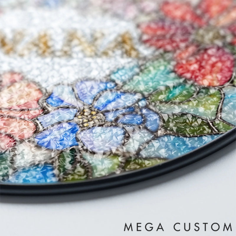 Personalized Floral Glass Suncatcher for Grandma, Mimi Nana Flower Window Hanging, Grandmother Christmas Gift from Grandkids, Birthday Gift