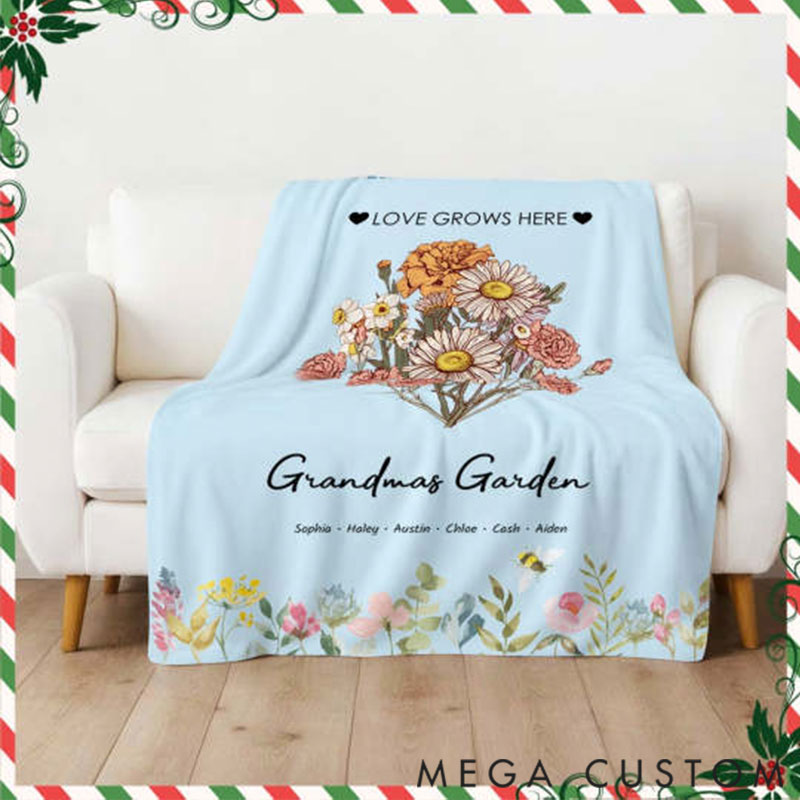 Personalized Birth Flower Family Bouquet Customized Blanket