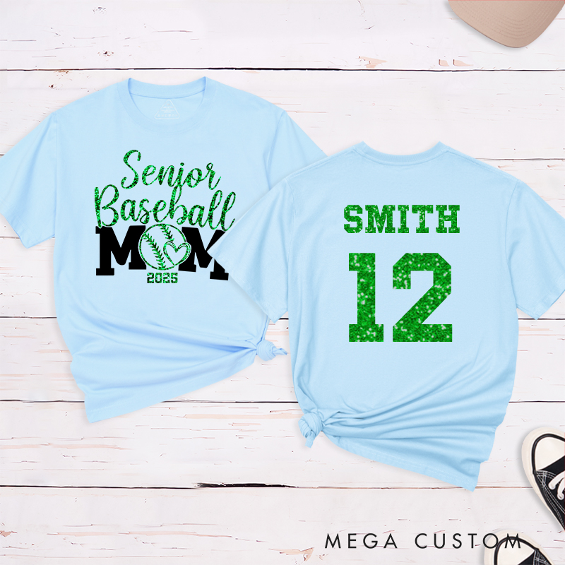 Personalized Senior Baseball Mom T-Shirt with Custom Name and Number