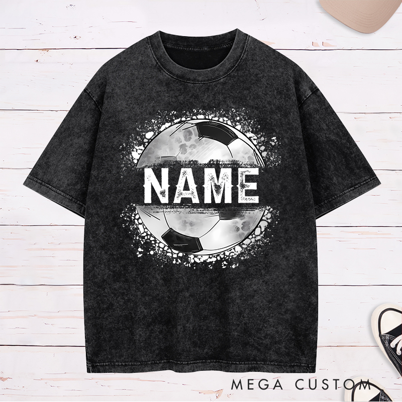 Personalized Athletic Washed T-Shirt with Soccer Ball Graphic and Name  