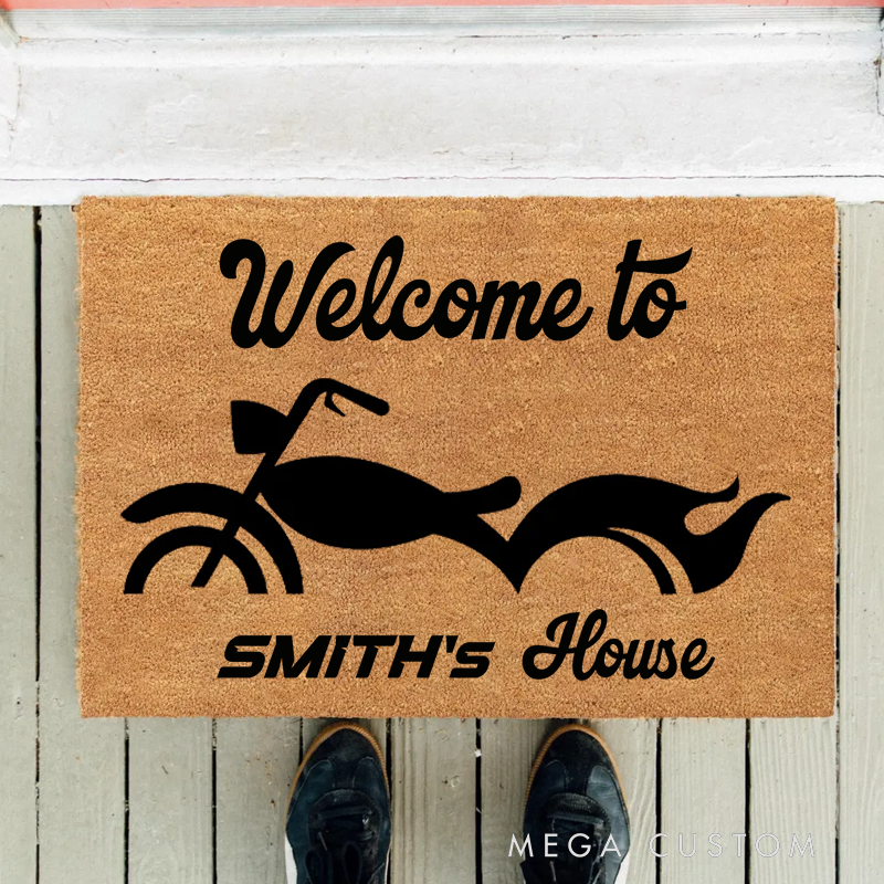 Personalized Motorcycle Welcome Door Mat Custom Name Welcome Mat for Bikers and Motorcycle Fans