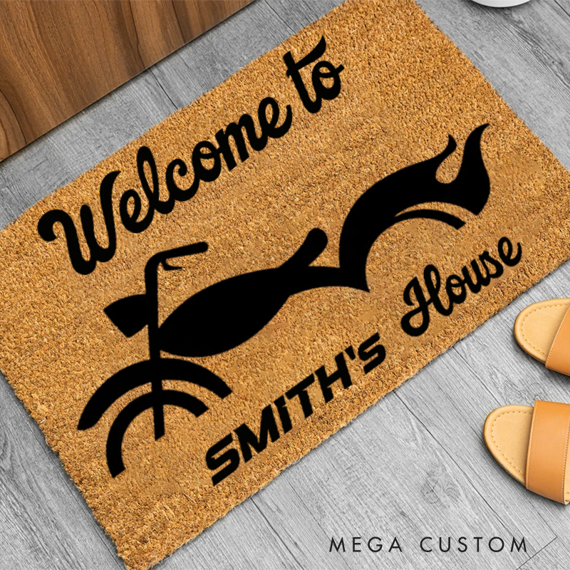 Personalized Motorcycle Welcome Door Mat Custom Name Welcome Mat for Bikers and Motorcycle Fans