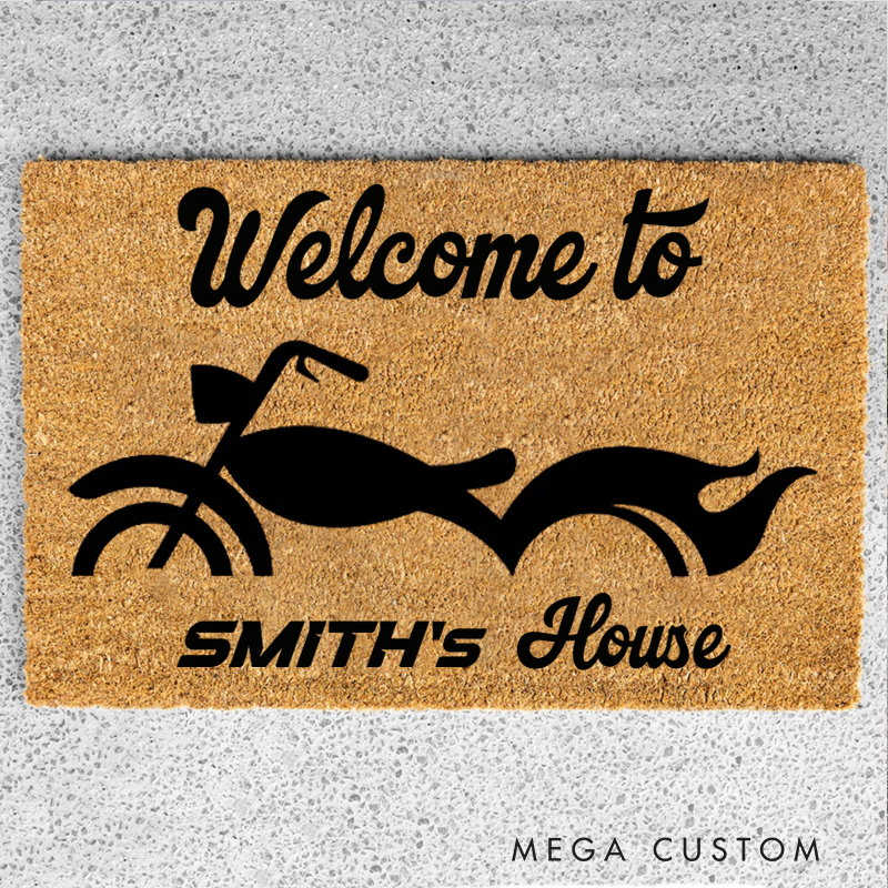 Personalized Motorcycle Welcome Door Mat Custom Name Welcome Mat for Bikers and Motorcycle Fans