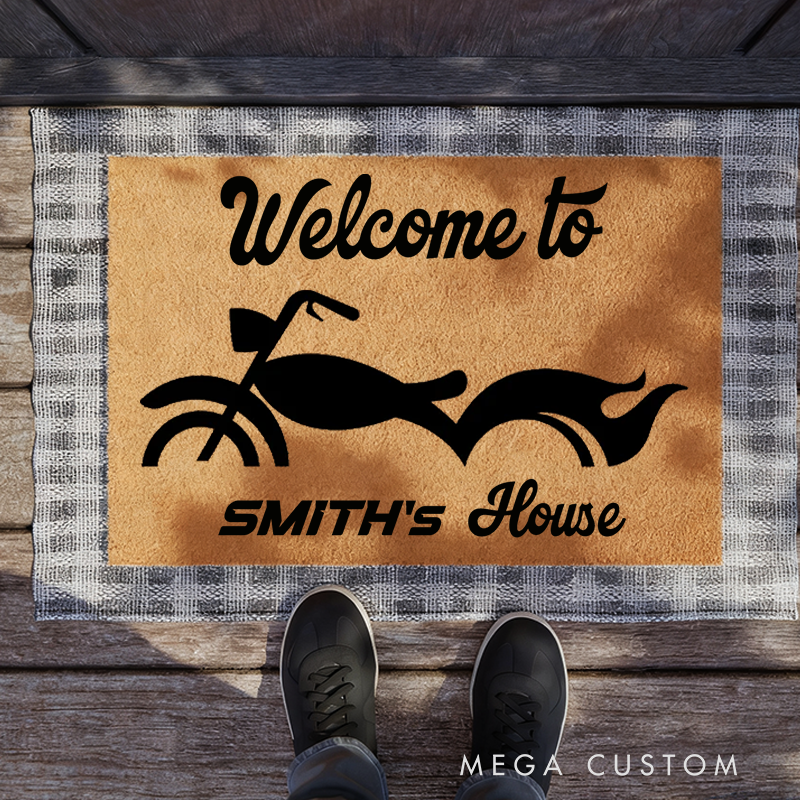 Personalized Motorcycle Welcome Door Mat Custom Name Welcome Mat for Bikers and Motorcycle Fans