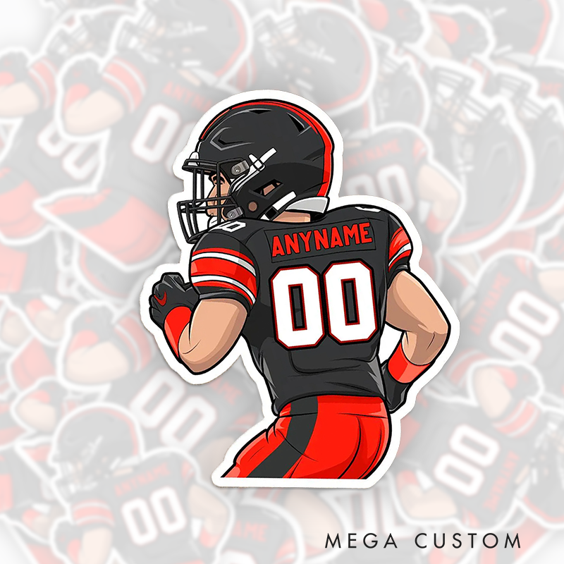 Personalized American Football Sticker with Custom Name and Number on the Player Back Side