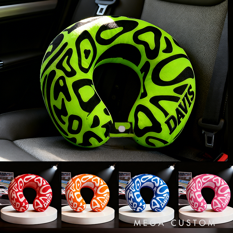 Personalized Racing U-Shaped Pillow with Custom Name for Racing Fans and Travelers