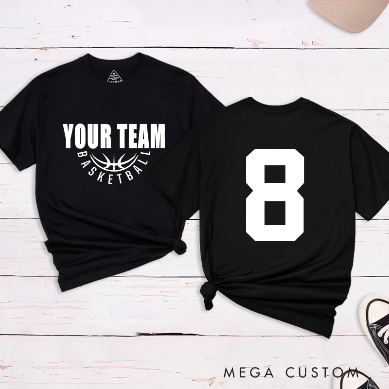 Personalized Basketball Jersey Style T Shirt with Custom Team Name on Front and Player Number on Back